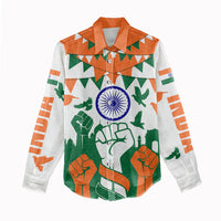 India Patriotic Freedom Women Casual Shirt Flag Colors Raised Fist Typography Graphic