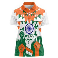 India Patriotic Freedom Women Polo Shirt Flag Colors Raised Fist Typography Graphic