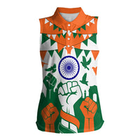 India Patriotic Freedom Women Sleeveless Polo Shirt Flag Colors Raised Fist Typography Graphic