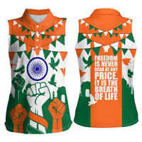 India Patriotic Freedom Women Sleeveless Polo Shirt Flag Colors Raised Fist Typography Graphic