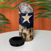 Remember The Alamo Texas Flag 4 in 1 Can Cooler Tumbler Distressed Historical Texan Pride