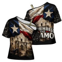 Remember The Alamo Texas Flag Cross Shoulder Shirt Distressed Historical Texan Pride
