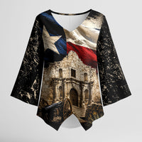 Remember The Alamo Texas Flag Kimono Sleeve Blouse Distressed Historical Texan Pride