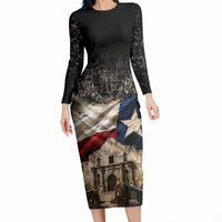Remember The Alamo Texas Flag Long Sleeve Bodycon Dress Distressed Historical Texan Pride