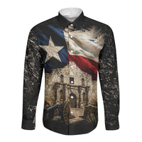 Remember The Alamo Texas Flag Long Sleeve Button Shirt Distressed Historical Texan Pride