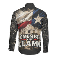 Remember The Alamo Texas Flag Long Sleeve Button Shirt Distressed Historical Texan Pride