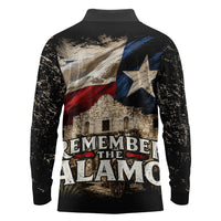 Remember The Alamo Texas Flag Long Sleeve Polo Shirt Distressed Historical Texan Pride
