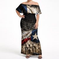 Remember The Alamo Texas Flag Off Shoulder Maxi Dress Distressed Historical Texan Pride