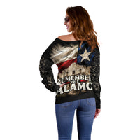 Remember The Alamo Texas Flag Off Shoulder Sweater Distressed Historical Texan Pride