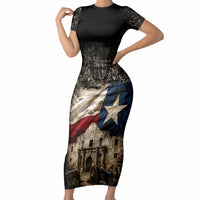 Remember The Alamo Texas Flag Short Sleeve Bodycon Dress Distressed Historical Texan Pride