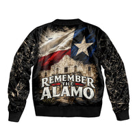 Remember The Alamo Texas Flag Sleeve Zip Bomber Jacket Distressed Historical Texan Pride