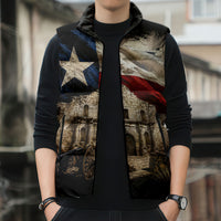 Remember The Alamo Texas Flag Sleeveless Puffer Jacket Distressed Historical Texan Pride