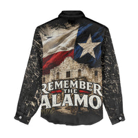 Remember The Alamo Texas Flag Women Casual Shirt Distressed Historical Texan Pride