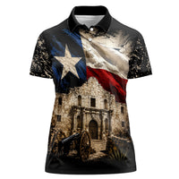 Remember The Alamo Texas Flag Women Polo Shirt Distressed Historical Texan Pride