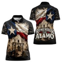 Remember The Alamo Texas Flag Women Polo Shirt Distressed Historical Texan Pride