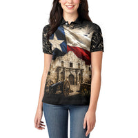 Remember The Alamo Texas Flag Women Polo Shirt Distressed Historical Texan Pride