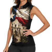 Remember The Alamo Texas Flag Women Sleeveless Polo Shirt Distressed Historical Texan Pride
