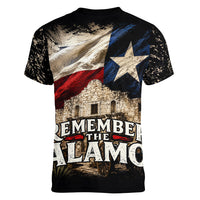 Remember The Alamo Texas Flag Women V-Neck T-Shirt Distressed Historical Texan Pride