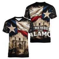 Remember The Alamo Texas Flag Women V-Neck T-Shirt Distressed Historical Texan Pride