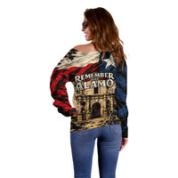 Remember The Alamo Texas Off Shoulder Sweater Texan Pride Historical Heritage