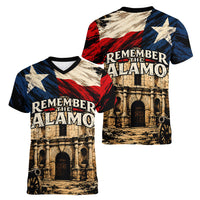 Remember The Alamo Texas Women V-Neck T-Shirt Texan Pride Historical Heritage