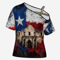 Texas Remember The Alamo Cross Shoulder Shirt Distressed Splatter Paint Texan Pride
