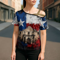 Texas Remember The Alamo Cross Shoulder Shirt Distressed Splatter Paint Texan Pride