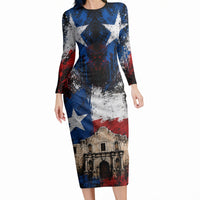 Texas Remember The Alamo Long Sleeve Bodycon Dress Distressed Splatter Paint Texan Pride