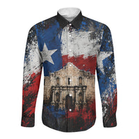 Texas Remember The Alamo Long Sleeve Button Shirt Distressed Splatter Paint Texan Pride
