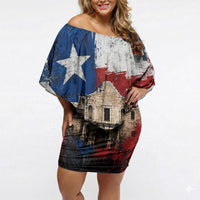 Texas Remember The Alamo Off Shoulder Short Dress Distressed Splatter Paint Texan Pride