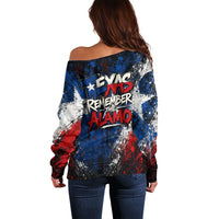 Texas Remember The Alamo Off Shoulder Sweater Distressed Splatter Paint Texan Pride