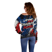 Texas Remember The Alamo Off Shoulder Sweater Distressed Splatter Paint Texan Pride