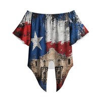 Texas Remember The Alamo Off Shoulder Wrap Waist Top Distressed Splatter Paint Texan Pride