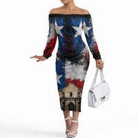 Texas Remember The Alamo Off The Shoulder Long Sleeve Dress Distressed Splatter Paint Texan Pride