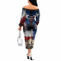 Texas Remember The Alamo Off The Shoulder Long Sleeve Dress Distressed Splatter Paint Texan Pride