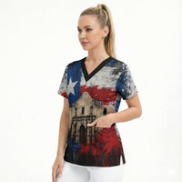 Texas Remember The Alamo Scrub Top Distressed Splatter Paint Texan Pride