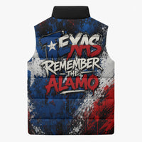 Texas Remember The Alamo Sleeveless Puffer Jacket Distressed Splatter Paint Texan Pride