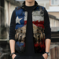 Texas Remember The Alamo Sleeveless Puffer Jacket Distressed Splatter Paint Texan Pride