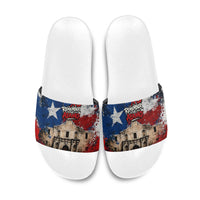 Texas Remember The Alamo Slide Sandals Distressed Splatter Paint Texan Pride