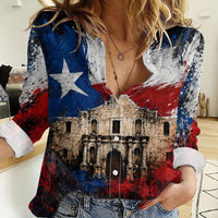Texas Remember The Alamo Women Casual Shirt Distressed Splatter Paint Texan Pride