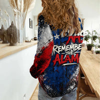 Texas Remember The Alamo Women Casual Shirt Distressed Splatter Paint Texan Pride