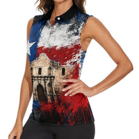Texas Remember The Alamo Women Sleeveless Polo Shirt Distressed Splatter Paint Texan Pride