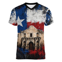 Texas Remember The Alamo Women V-Neck T-Shirt Distressed Splatter Paint Texan Pride