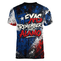 Texas Remember The Alamo Women V-Neck T-Shirt Distressed Splatter Paint Texan Pride