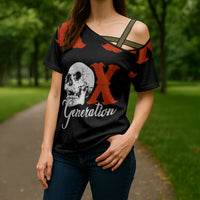 Generation X Skull Cross Shoulder Shirt Retro Distressed Grunge Edgy Nostalgia