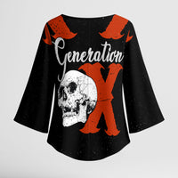 Generation X Skull Kimono Sleeve Blouse Retro Distressed Grunge Edgy Nostalgia