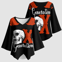 Generation X Skull Kimono Sleeve Blouse Retro Distressed Grunge Edgy Nostalgia