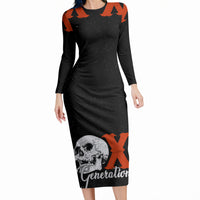 Generation X Skull Long Sleeve Bodycon Dress Retro Distressed Grunge Edgy Nostalgia