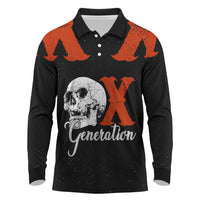 Generation X Skull Long Sleeve Polo Shirt Retro Distressed Grunge Edgy Nostalgia