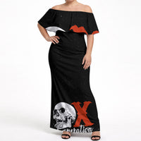 Generation X Skull Off Shoulder Maxi Dress Retro Distressed Grunge Edgy Nostalgia